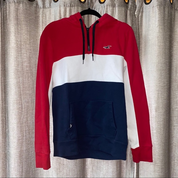 hollister red and white hoodie